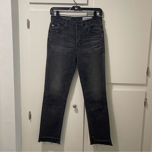 AG agolde “the Isabelle” high waisted straight crop distressed black jeans